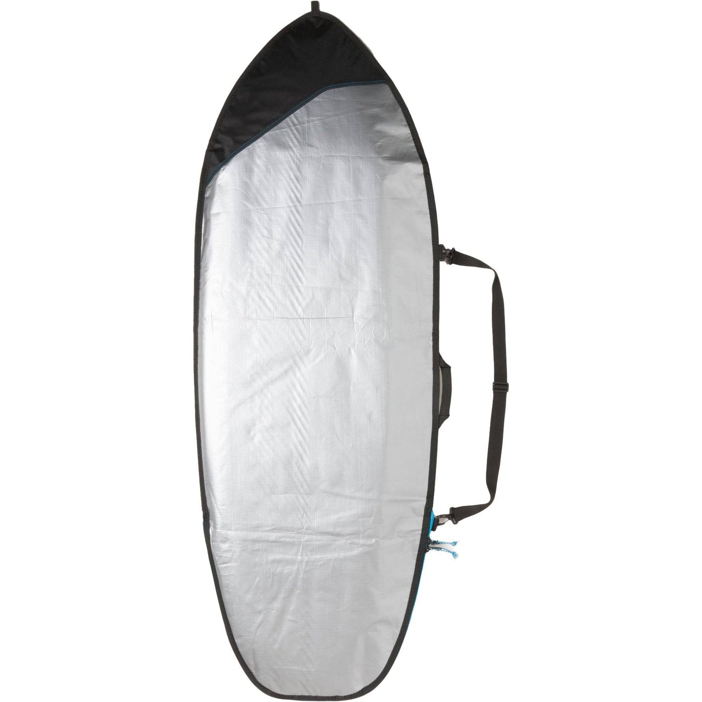 Back view of Bulldog Essentials Fish Surfboard Bag featuring sturdy strap and sleek design.