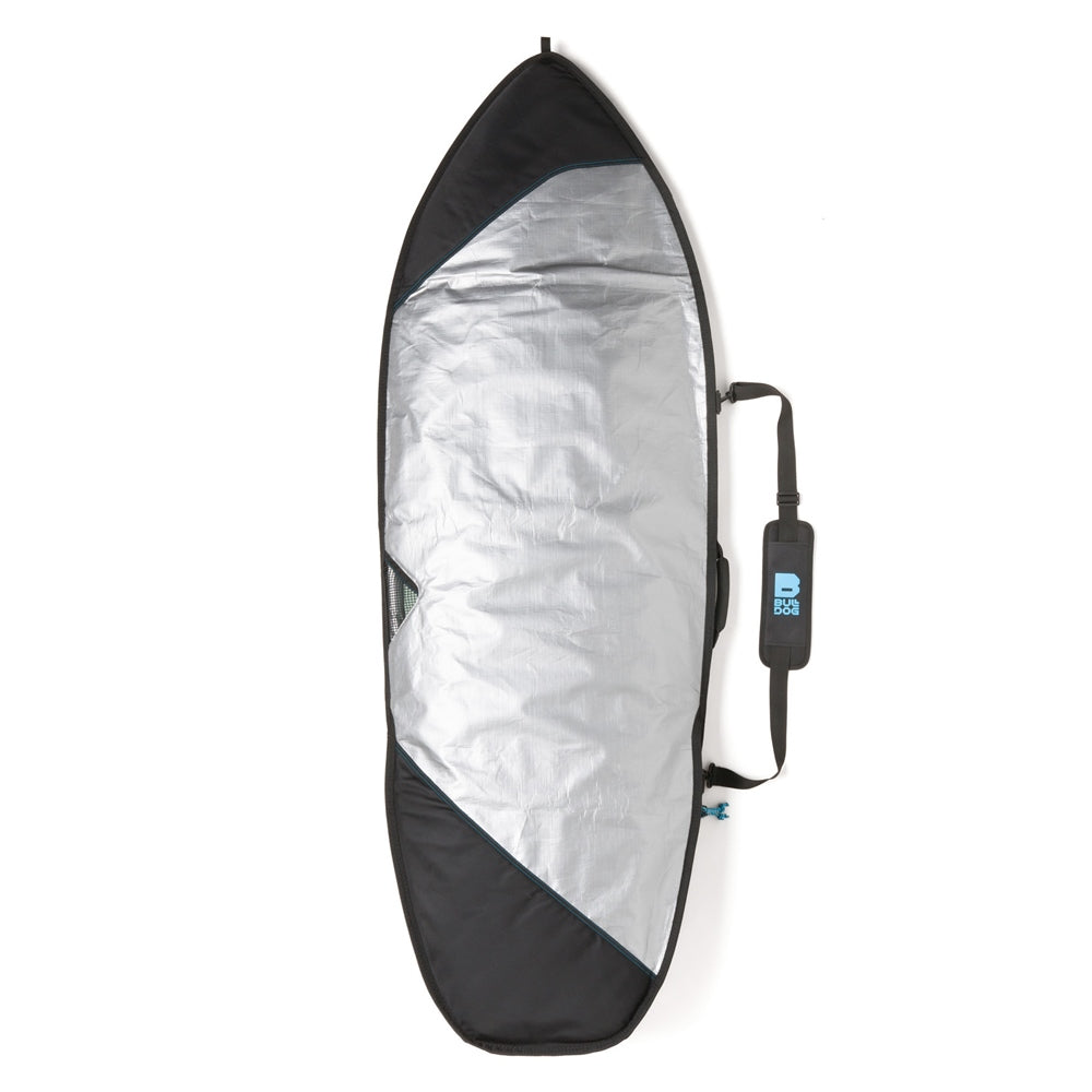 Bulldog Core Fish Surfboard Bag 6'7, silver interior with durable padding.