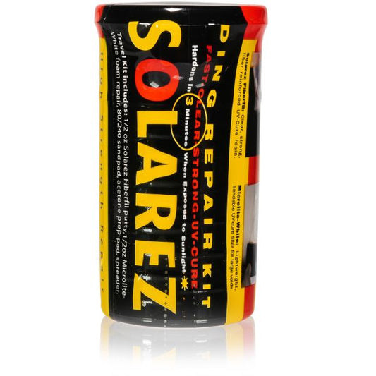 Solarez Polyester Mini Travel Kit compact container for surfboard repairs.