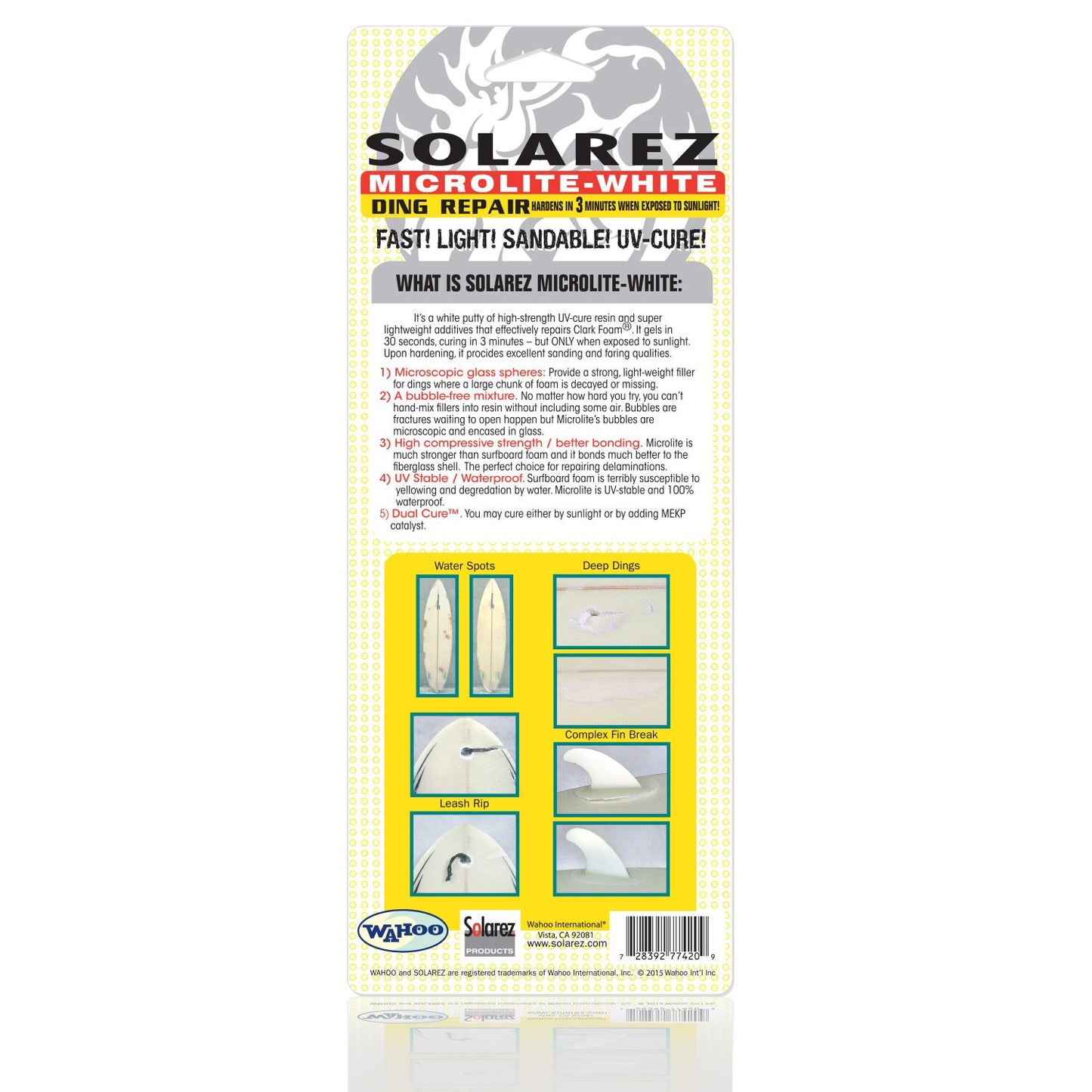 Back view of Solarez Microlite Filler packaging with usage instructions.