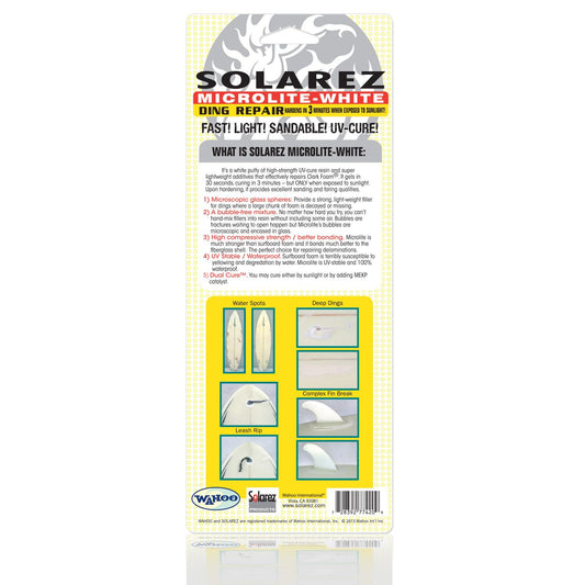 Back view of Solarez Microlite Filler packaging with usage instructions.