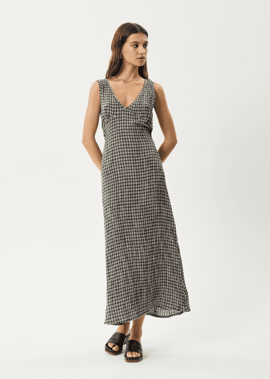 AFENDS Asta Seersucker Maxi Dress - Steel Check