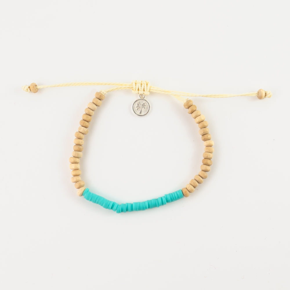 Pineapple Island bracelet COCB-020 with wooden and turquoise beads.