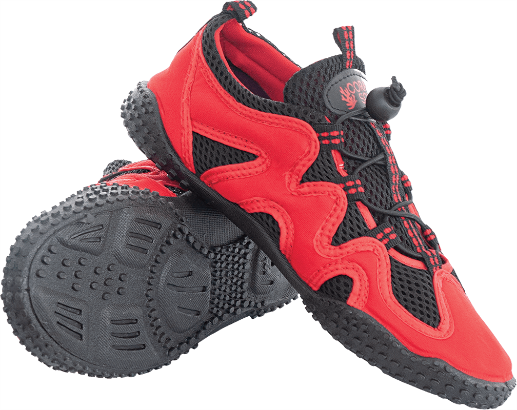 Alder Coral Soul Youth wetsuit shoe in vibrant red with durable sole.