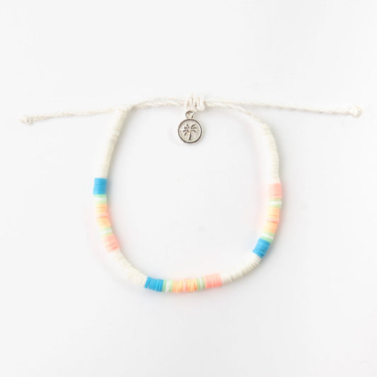 Pineapple Island Wategos clay beaded bracelet with pastel beads and charm.