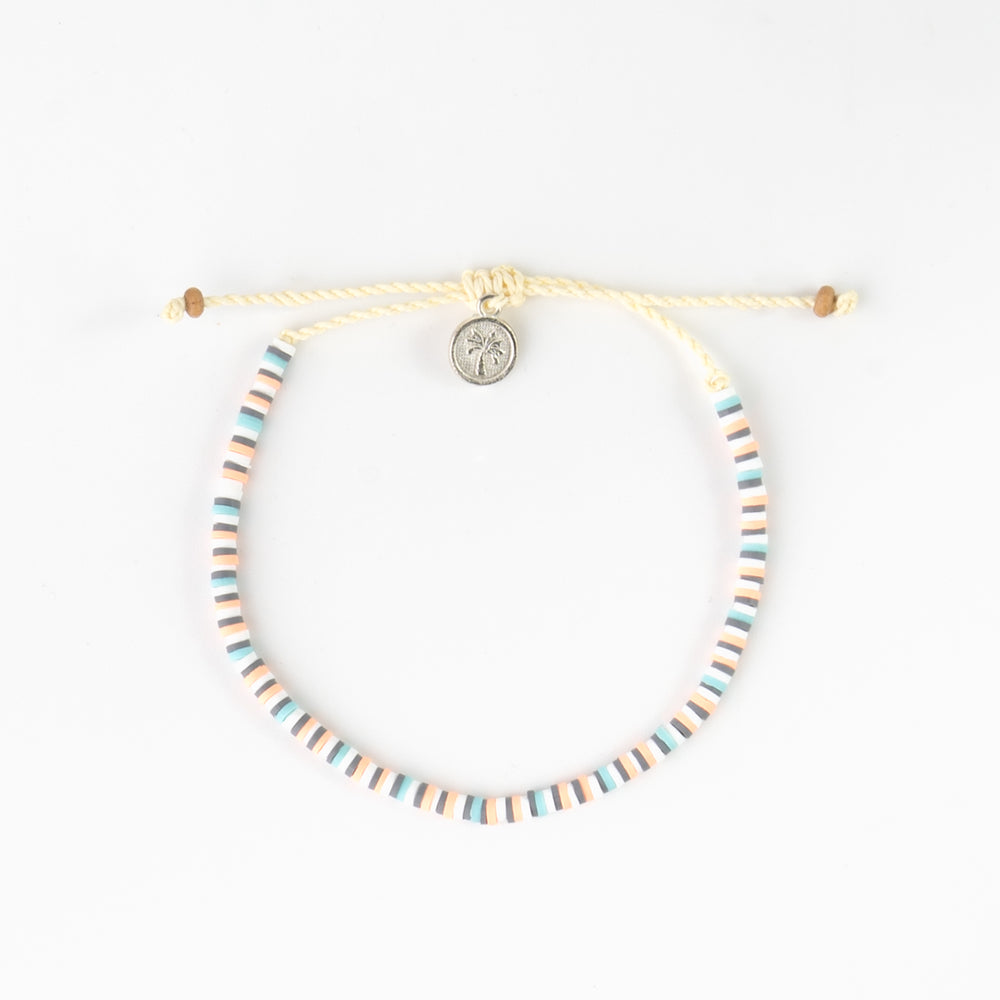 Pineapple Island Avalon clay beaded anklet with pastel beads and charm.