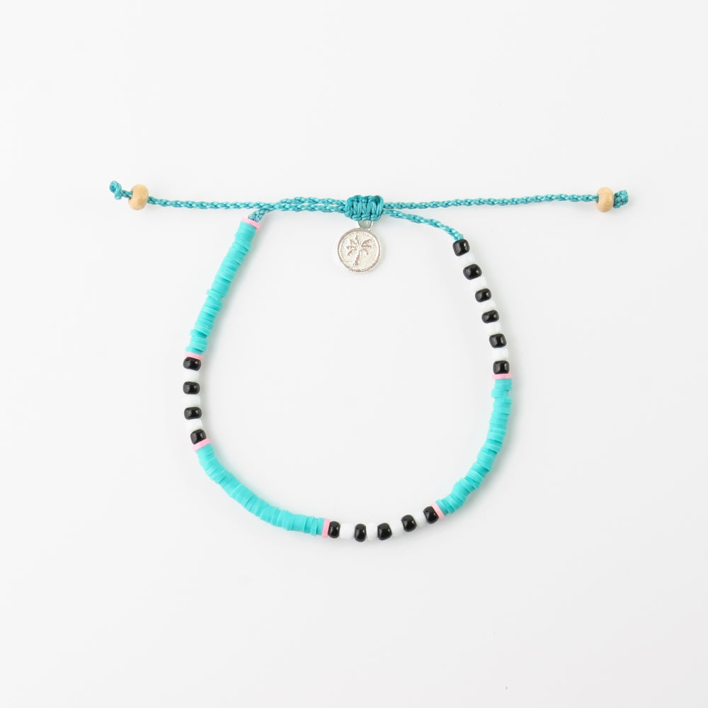 Turquoise and black beaded Pineapple Island anklet FIA-026 with charm.