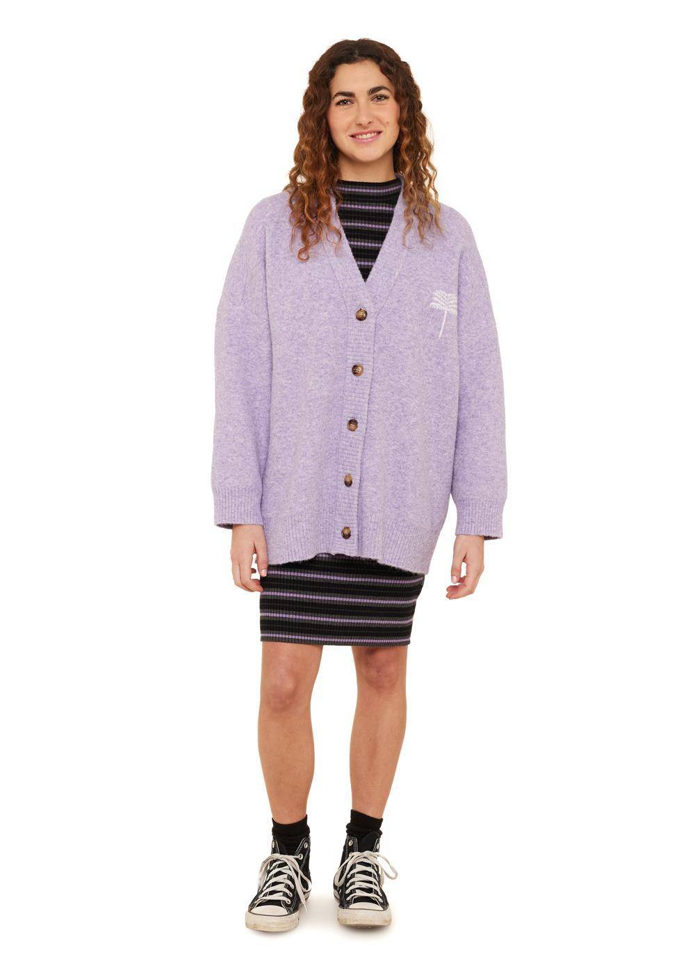 Front view of Sisstr Maggie Gilet in lavender with oversized fit and button closure.
