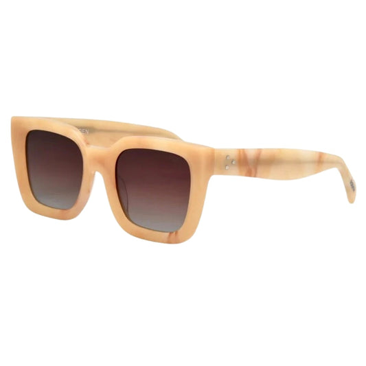 Side view of I-Sea Alden Polarized Sunglasses in Dolce De Leche with gradient lenses.
