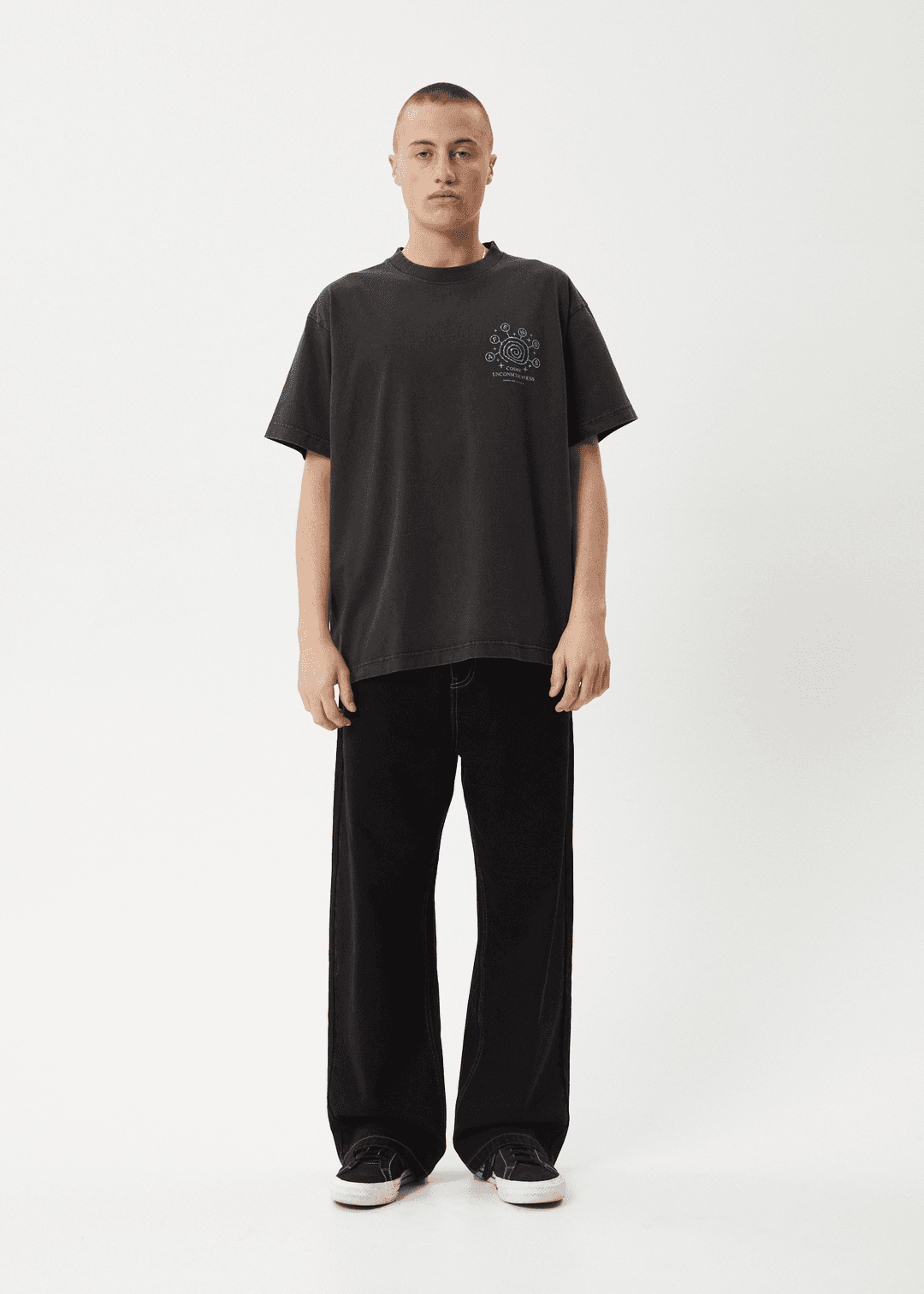 AFENDS Cosmic Con Heavyweight Boxy Tee - Stone Black