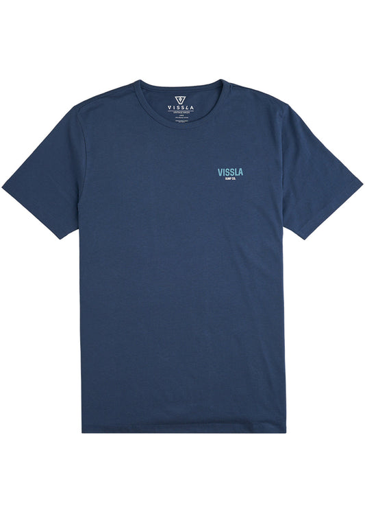 Vissla Offshore Pleasure Ss Tee in dark denim with minimalist front logo.