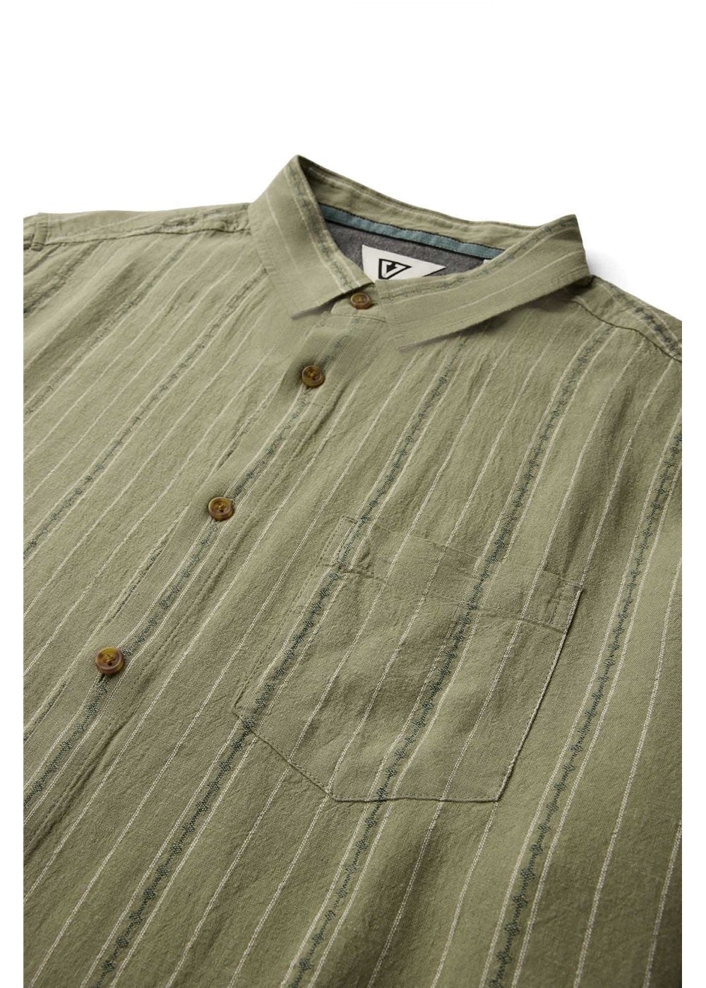 Vissla Linen Pin Shirt in Sage, view 3