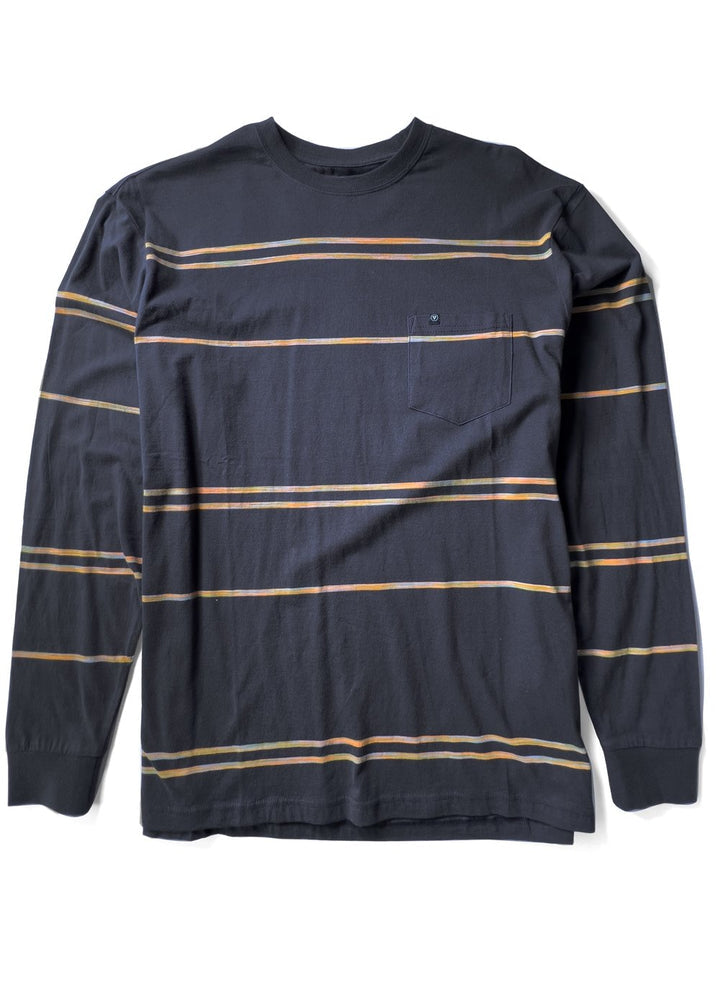 Vissla Spaced Out Eco LS Tee in Phantom color with striped design.