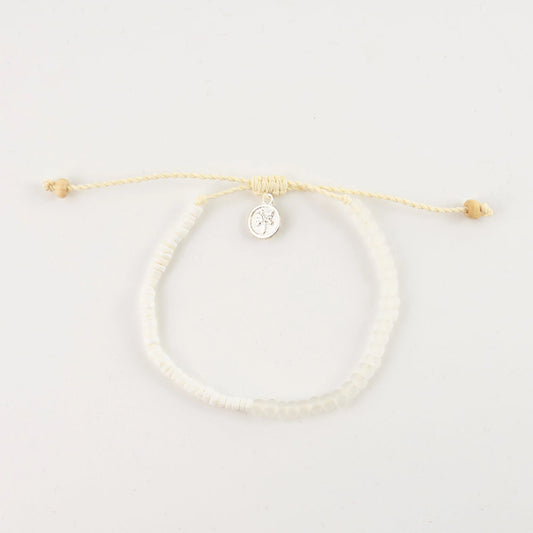 Pineapple Island Savu Puka Shell & Frosted Glass Bracelet with adjustable cord.
