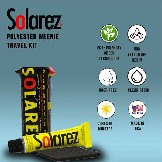 Solarez Polyester Weenie Travel Kit features eco-friendly, non-yellowing resin.