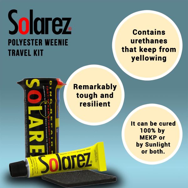 Solarez Polyester Weenie Travel Kit with tough, resilient, and fast-curing resin.