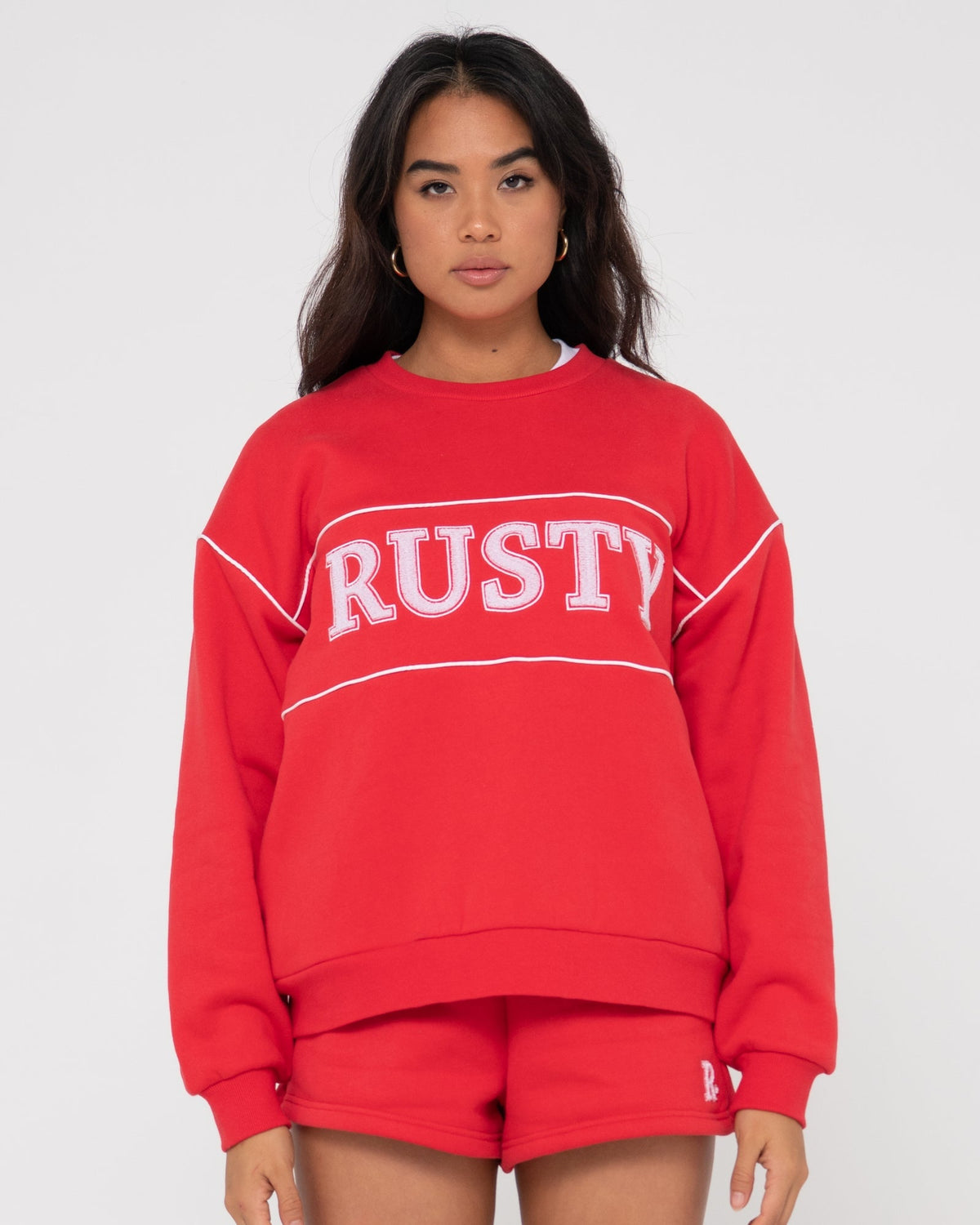 Rusty line oversized crew fleece