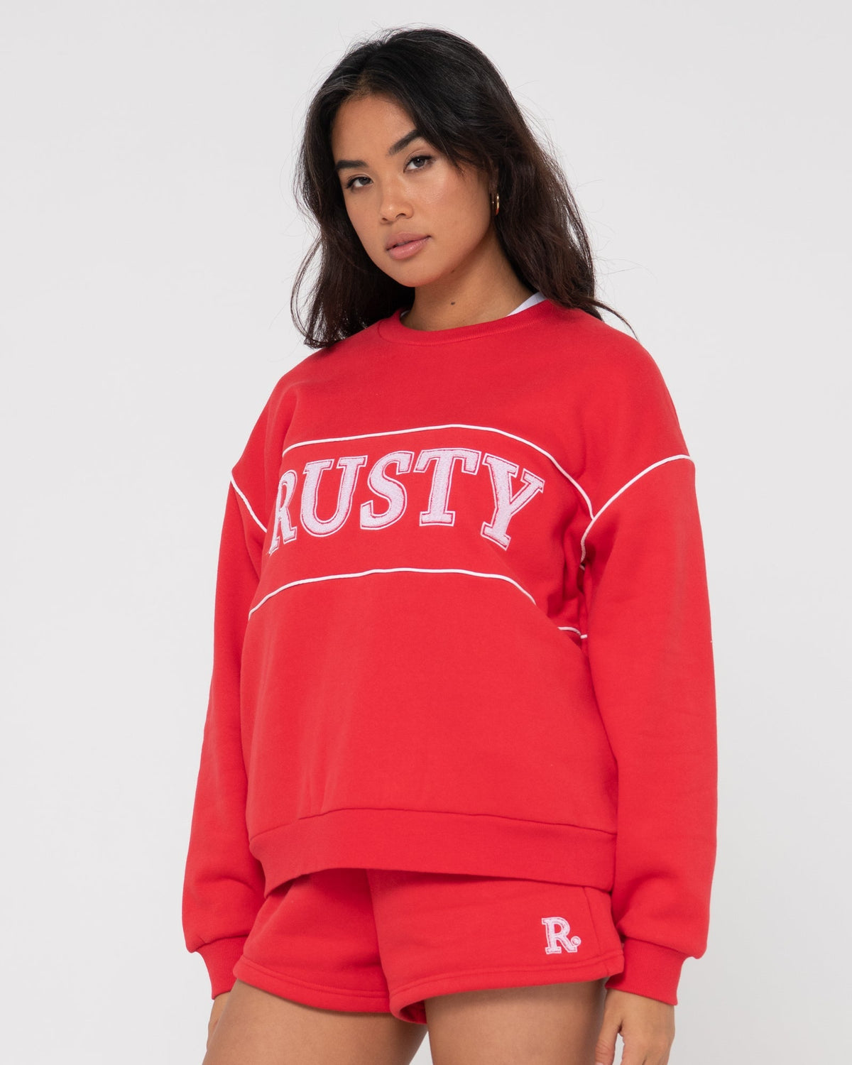 Rusty line oversized crew fleece
