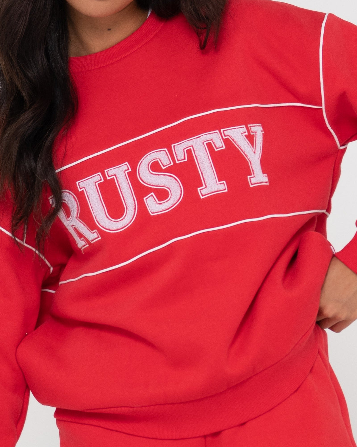 Rusty line oversized crew fleece