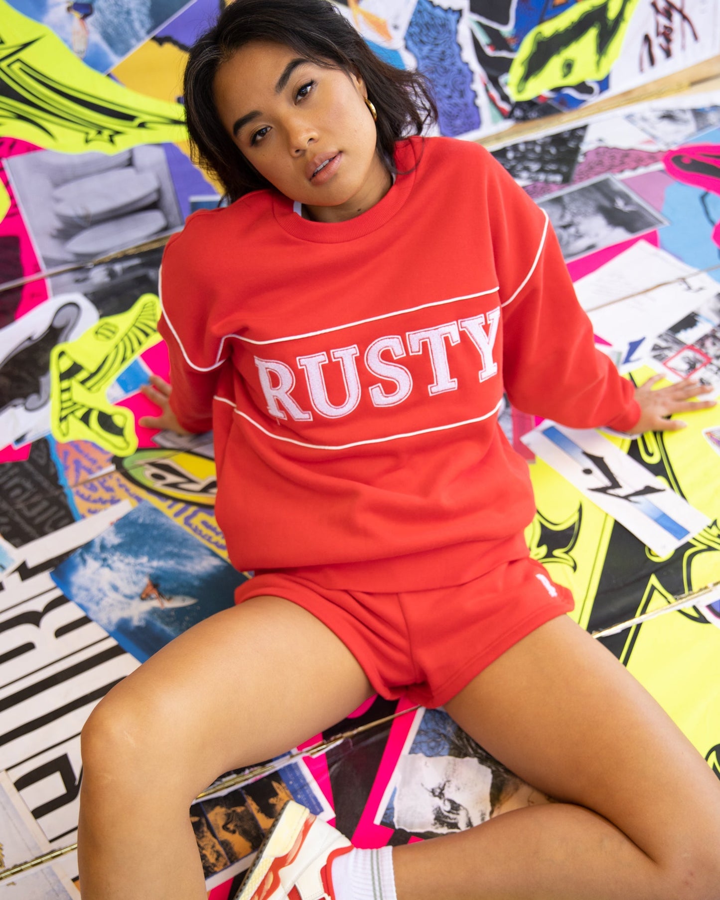 Rusty line oversized crew fleece
