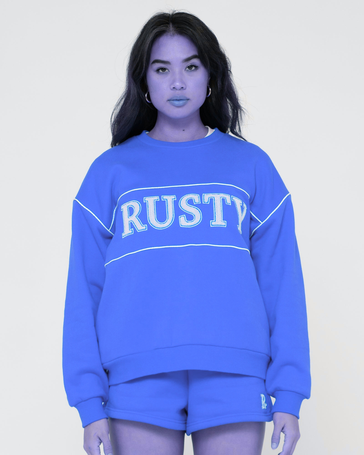 Rusty line oversized crew fleece