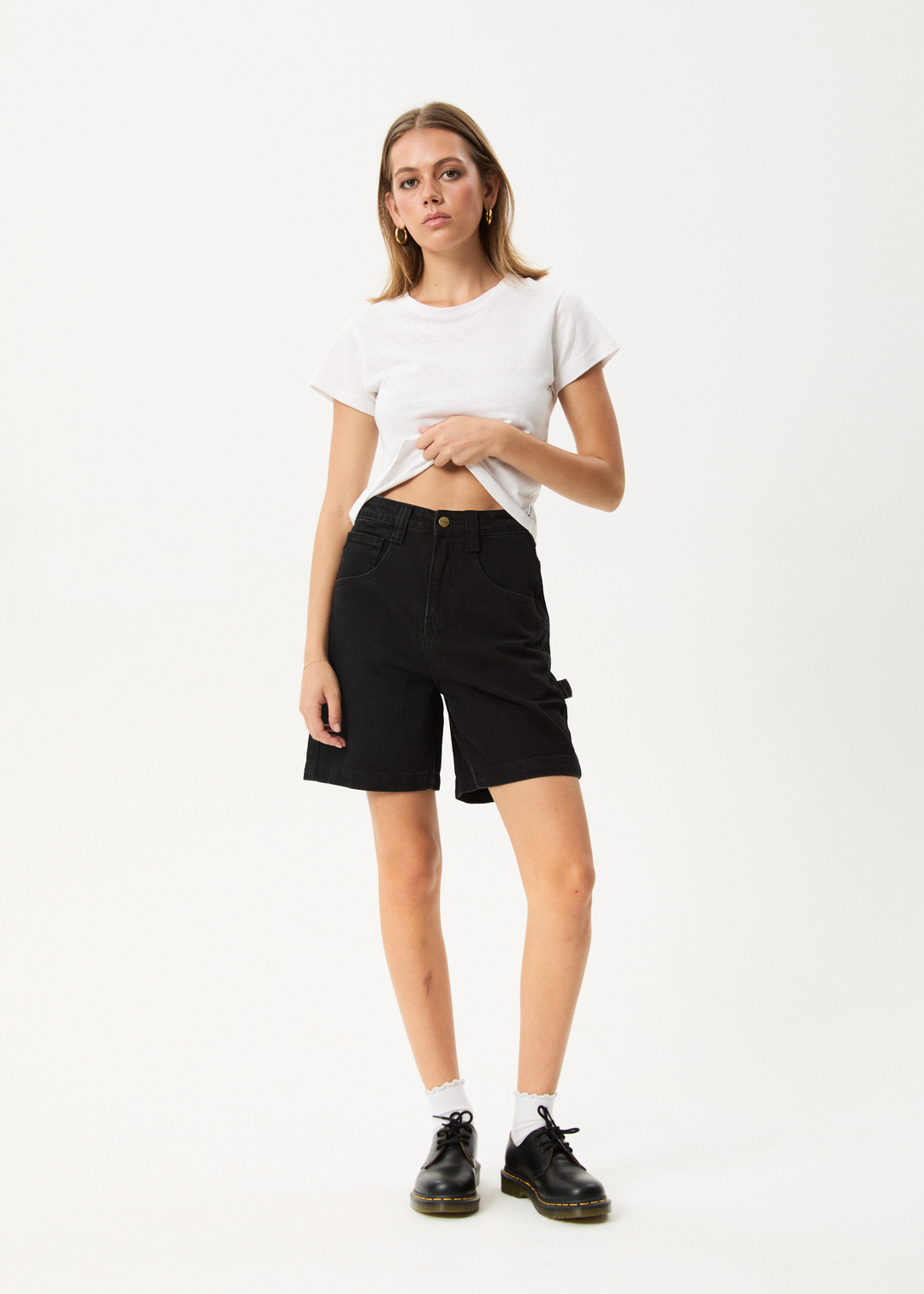 Afends Emilie- Denim Workwear Short - washed black