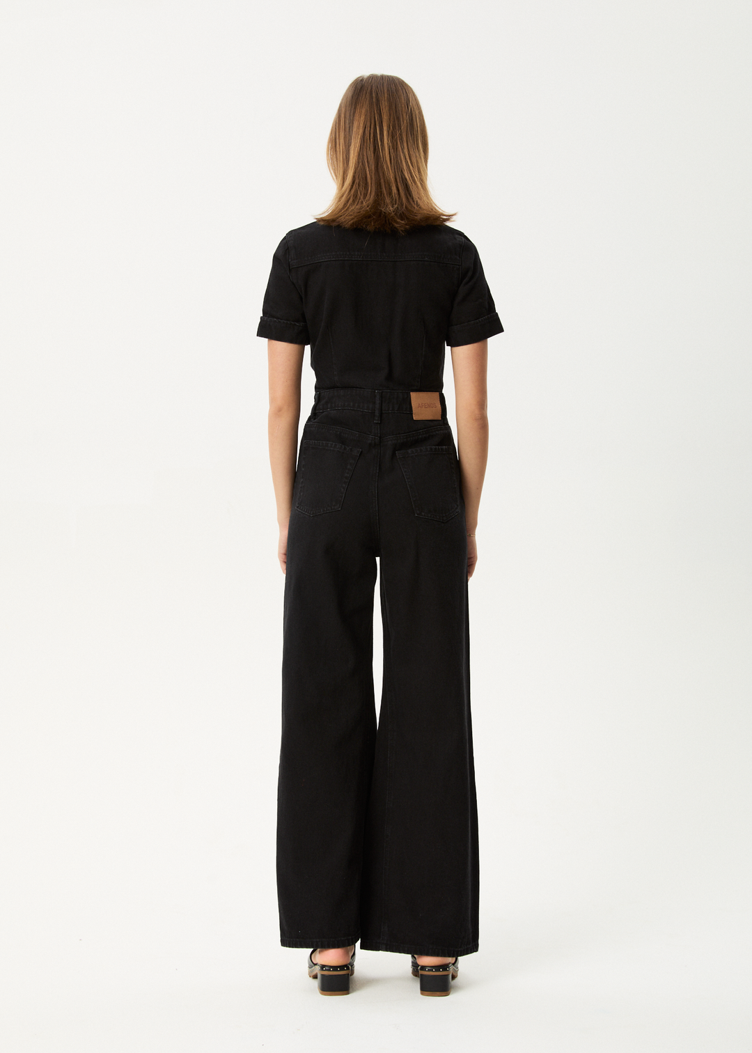 Afends Miami- Denim Flared Jumpsuit - worn blue