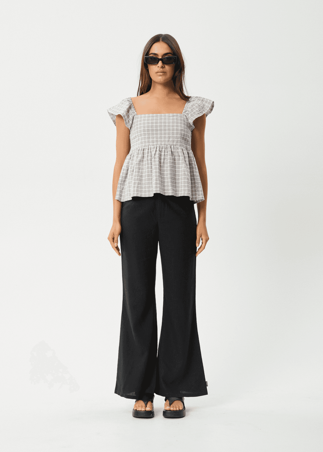 AFENDS Seersucker Top - Taupe Check