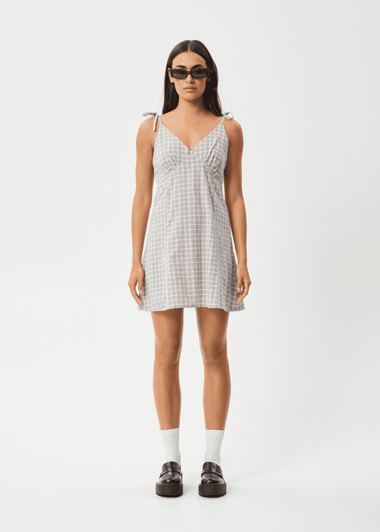 AFENDS Drew Seersucker Mini Dress - Taupe Check
