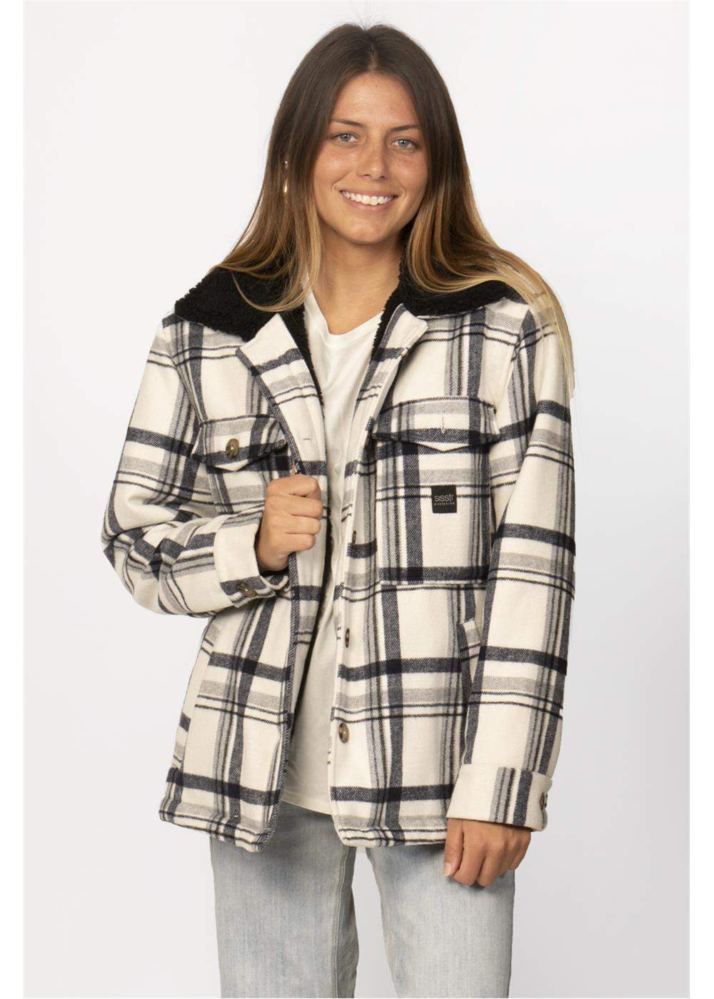 Sisstrevolution Loewy Oversized Jacket in Ice Pack with cozy sherpa collar.