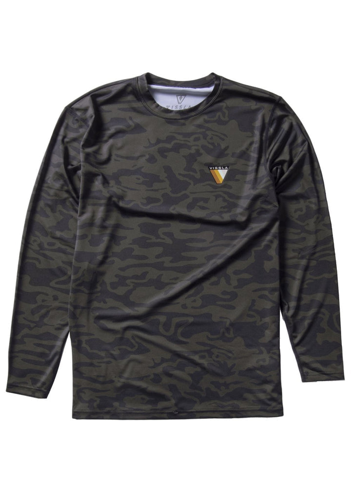 Vissla Easy Seas Eco L/S Lycra in dusk blue, front view with small chest logo.