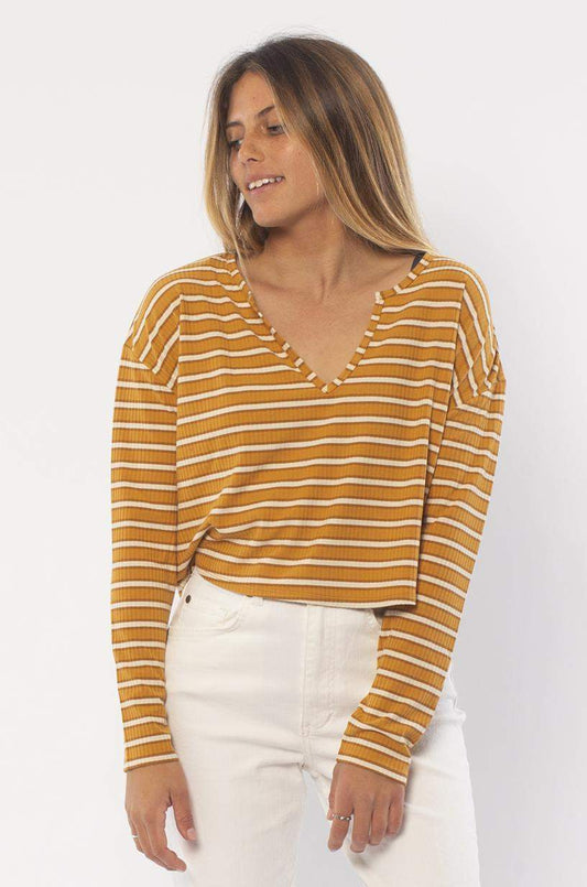 Sisstrevolution birdie long sleeve knit top / amber