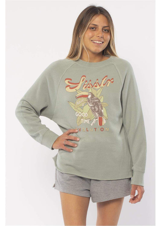 Sisstrevolution Tropical Crew Knit Fleece in Sea Foam