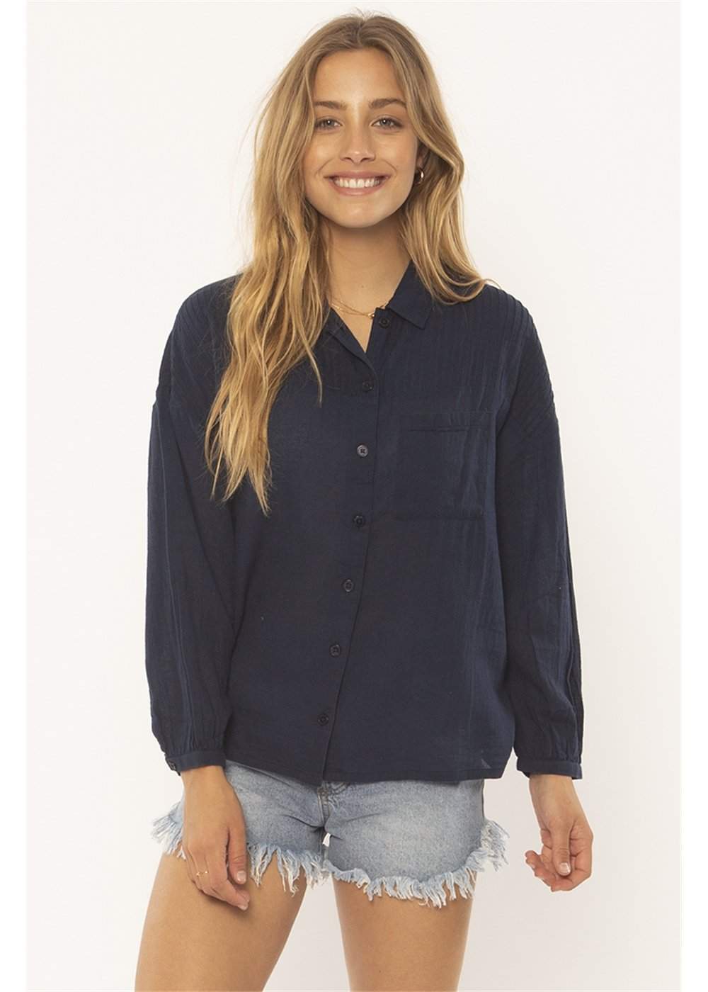 Sisstrevolution Tucked away woven top - deep navy