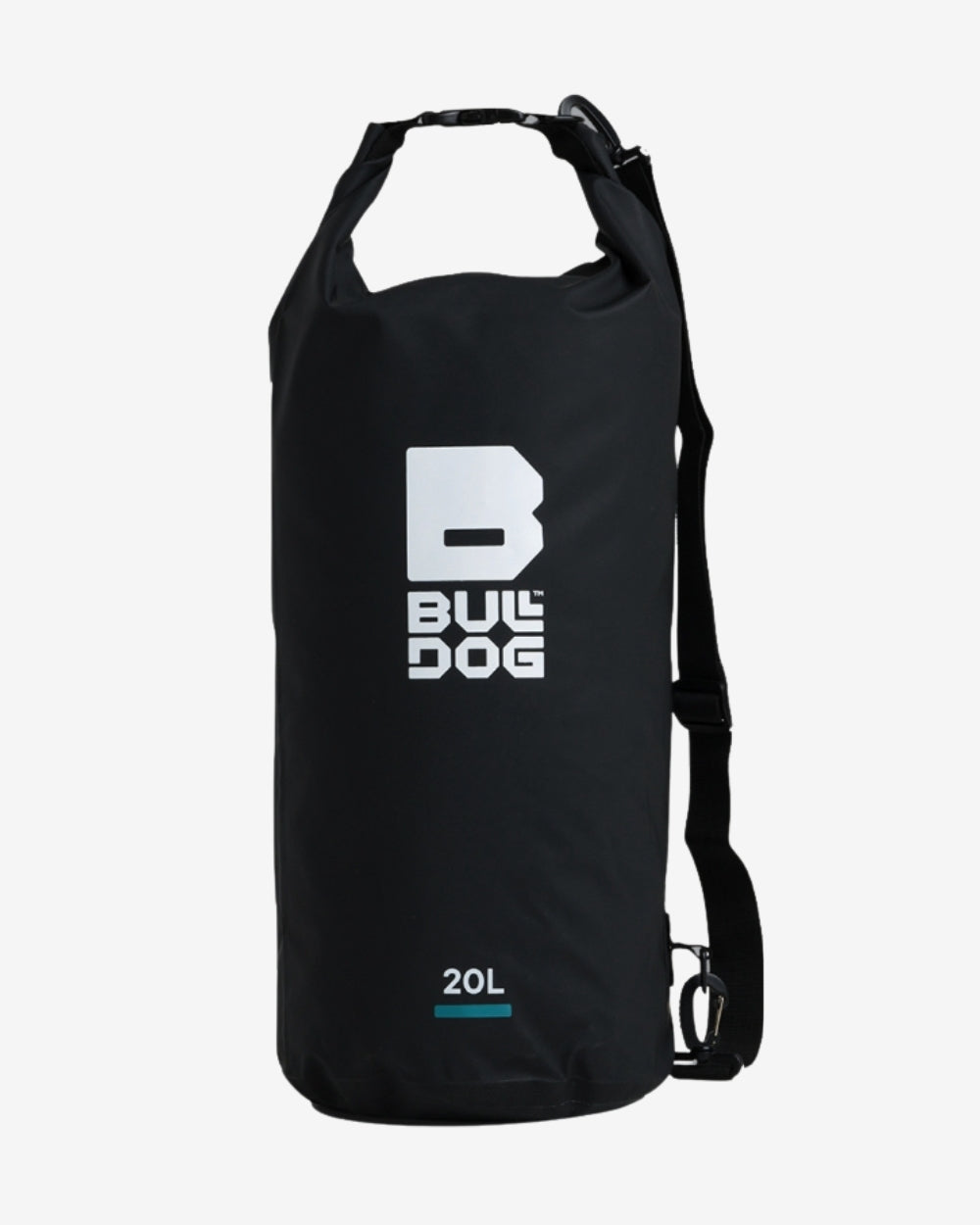Bull Dog Dry Bag 20L black waterproof backpack with roll-top closure.