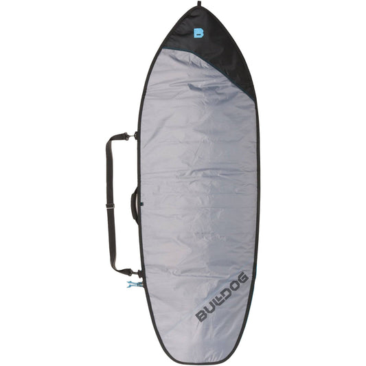 Bulldog Essentials Fish Surfboard Bag with durable silver fabric and black accents.