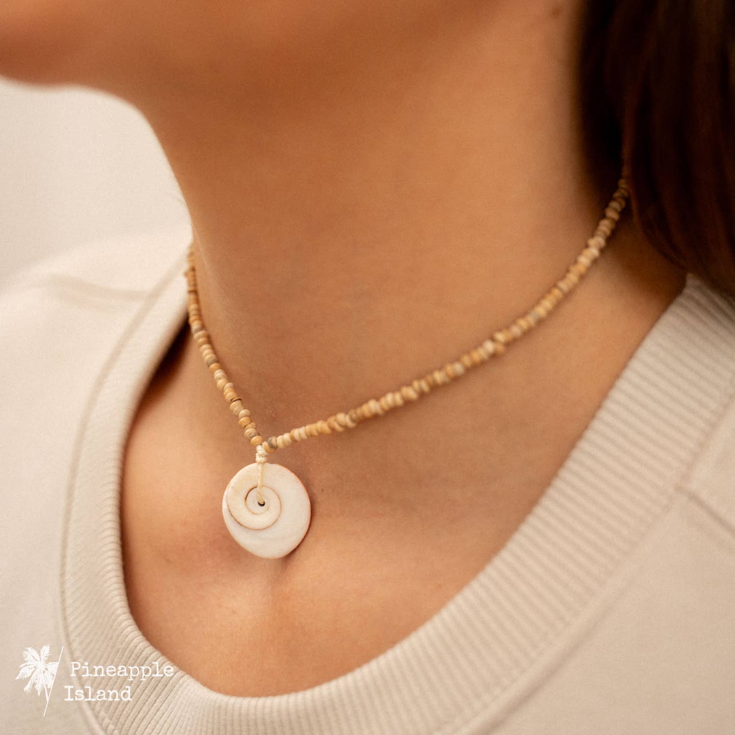 Pineapple Island Natural Wood shiva shell Choker Necklace