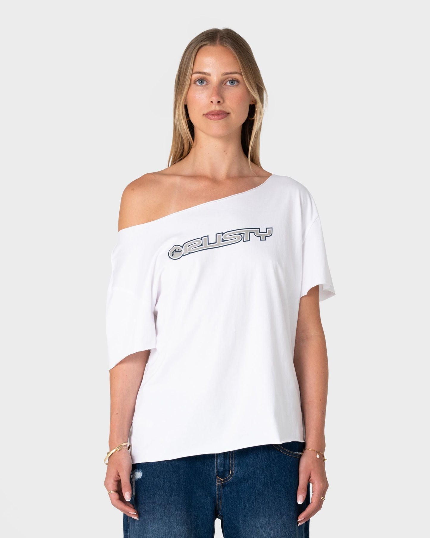 Rusty New But Old Off Shoulder Graphic Tee