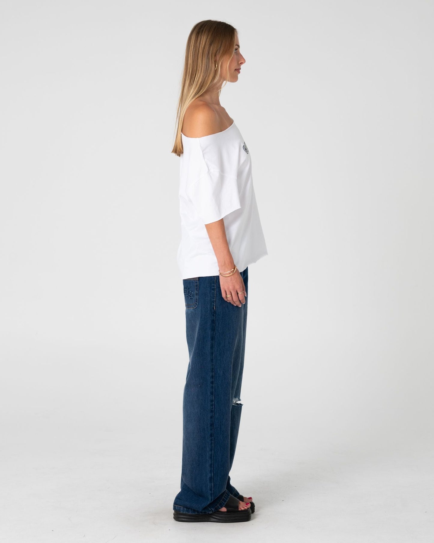 Rusty New But Old Off Shoulder Graphic Tee
