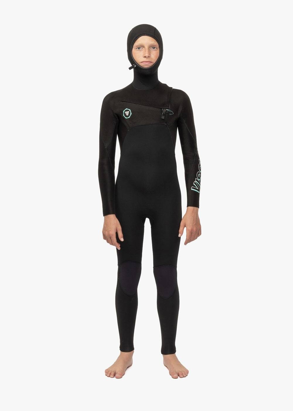 Vissla Boys Hooded Wetsuit designed for comfort and flexibility. This full hooded chest zip wetsuit provides warmth with lightweight neoprene material.