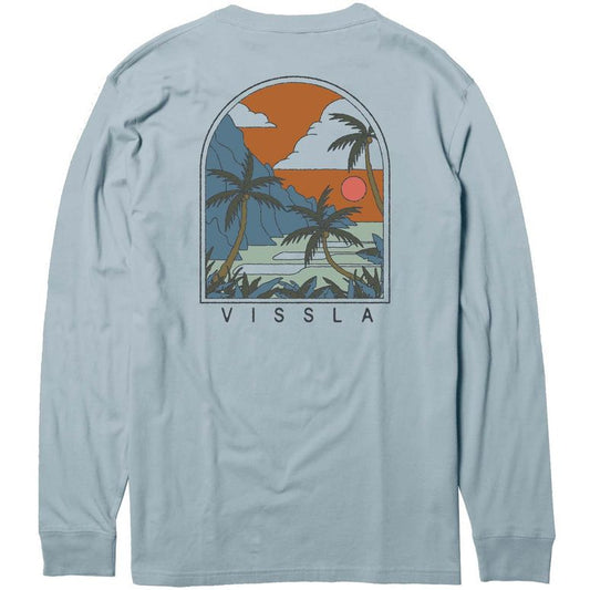 Vissla Bluffs LS PKT Tee back design - Ice Blue