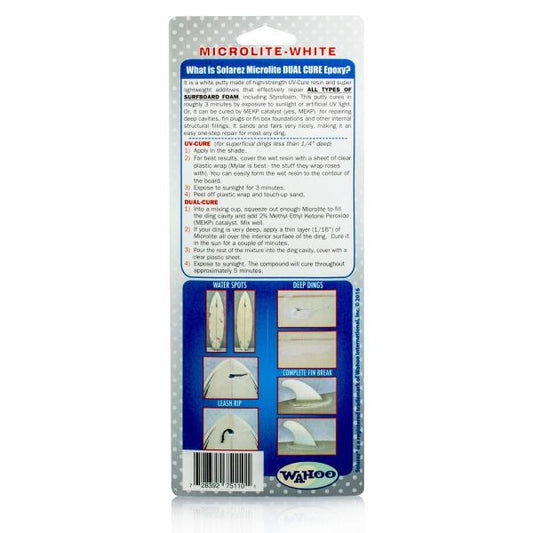 Back packaging of Solarez Epoxy Microlite Filler with usage instructions.