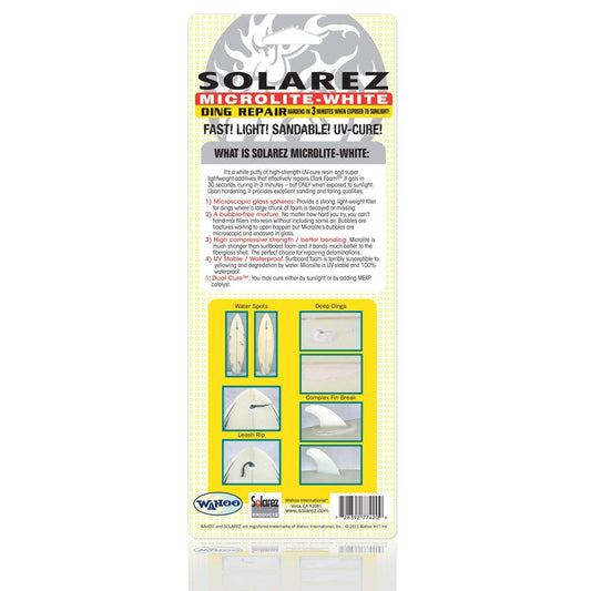 Back view of Solarez Microlite Filler packaging with usage instructions.