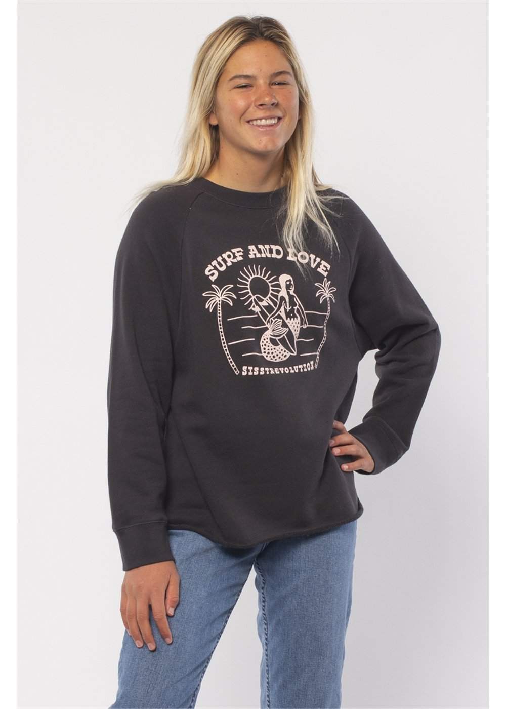 Sisstrevolution Surf And Love Crew Knit Fleece