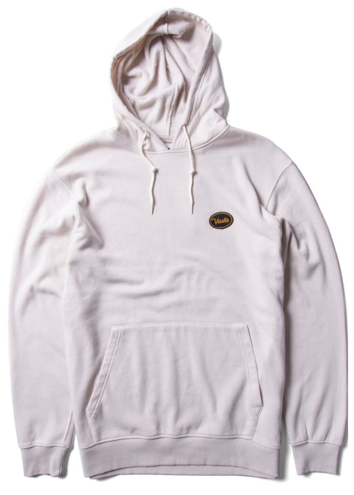 Vissla Solid Sets Eco PO Hoodie in stone blue with front pocket and logo.
