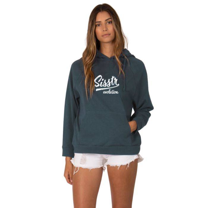 Sisstrevolution Vintage Evolution Knit LS Hoodie in charcoal with front pocket.