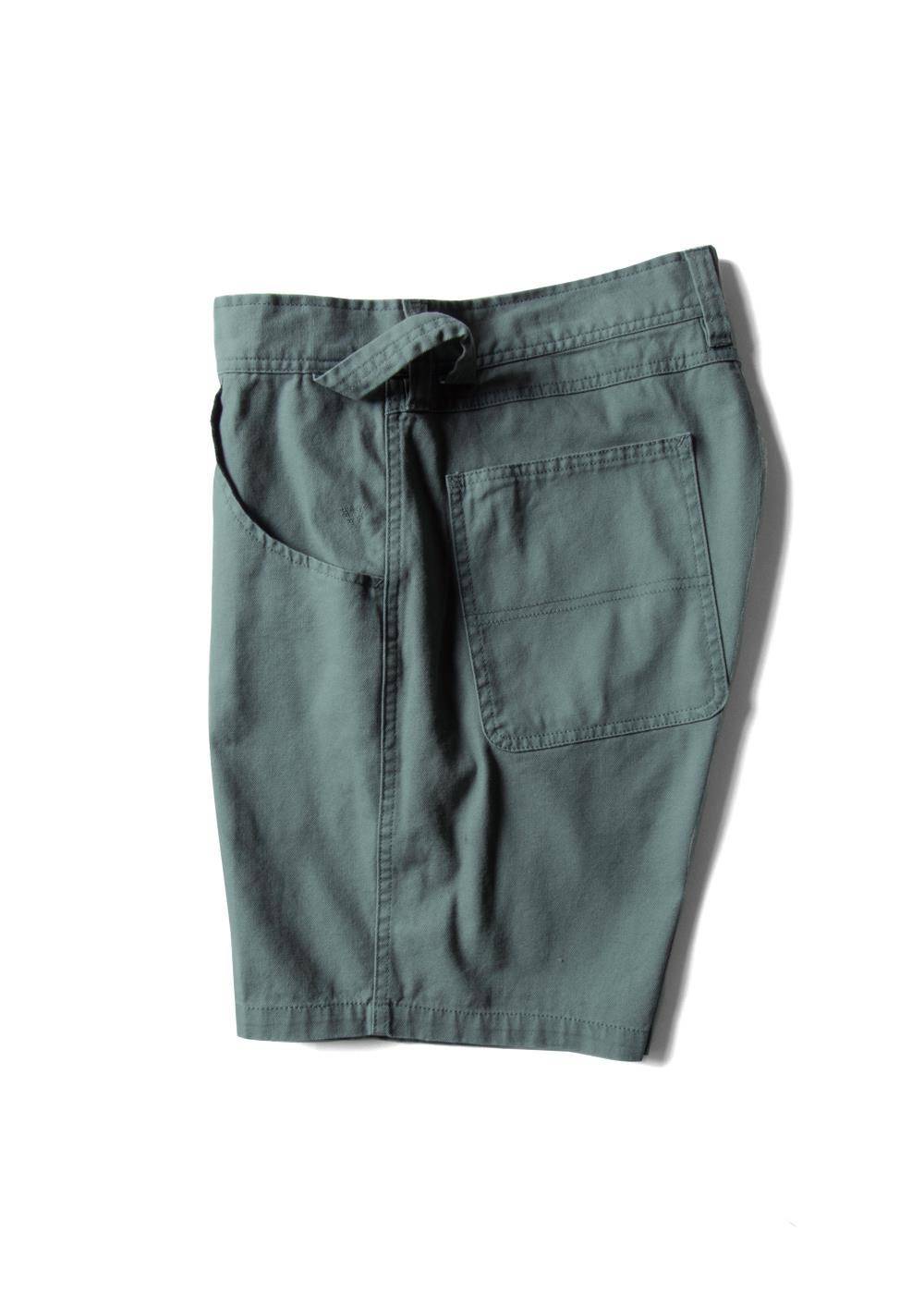 Vissla Pismo Painter boys walkshort in green, side view with pocket detail.