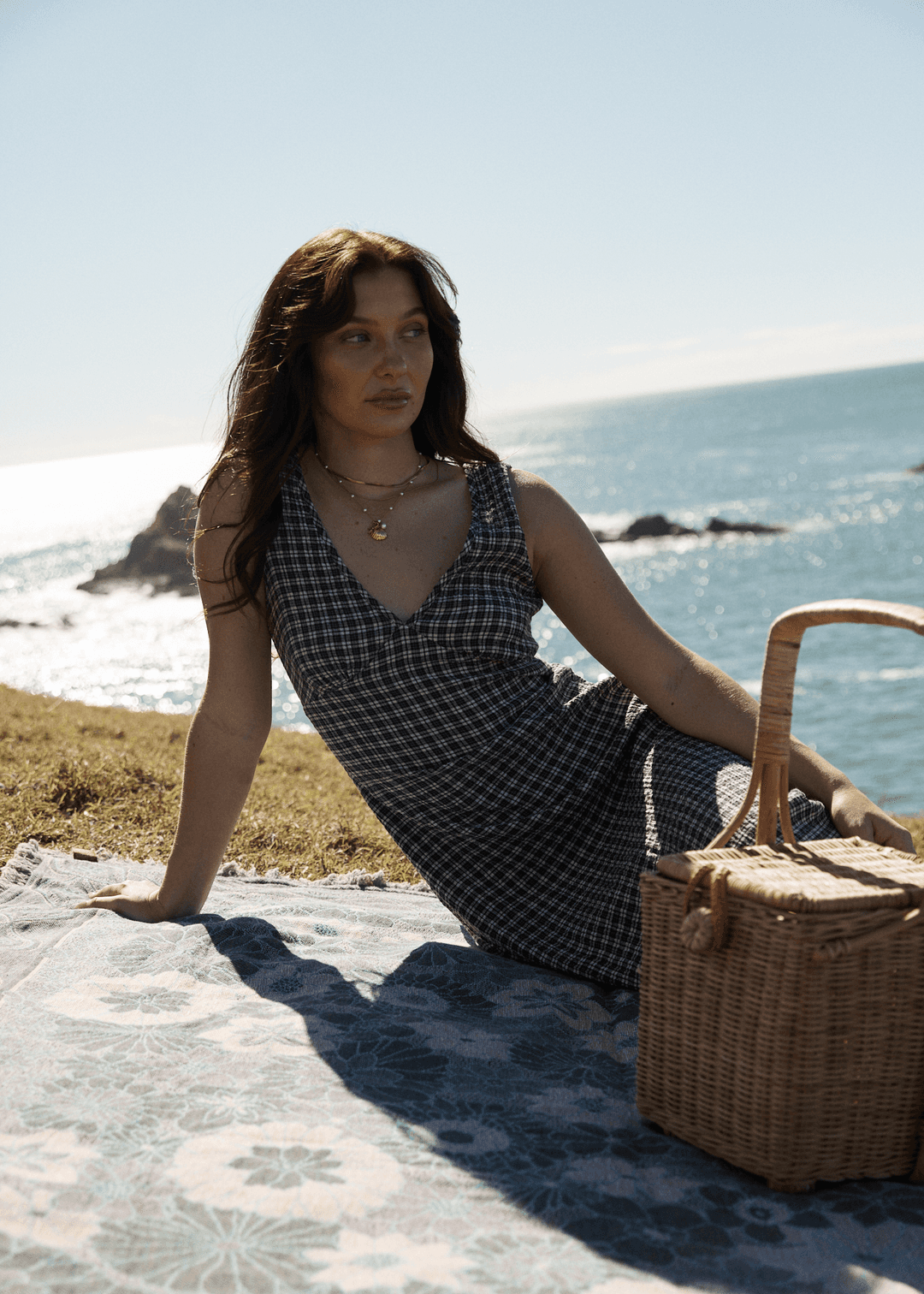 AFENDS Asta Seersucker Maxi Dress - Steel Check