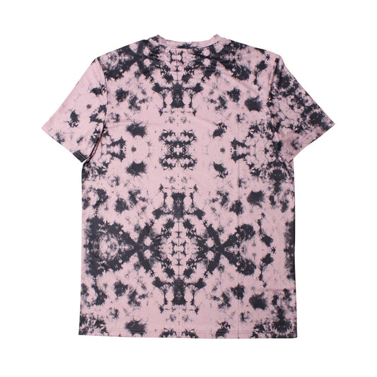 Back view of pink and black tie-dye surf shirt