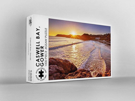 Dan Santillo jigsaw puzzle featuring a sunset view of Caswell Bay, 1000 pieces.